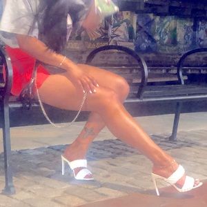 Braided white heels